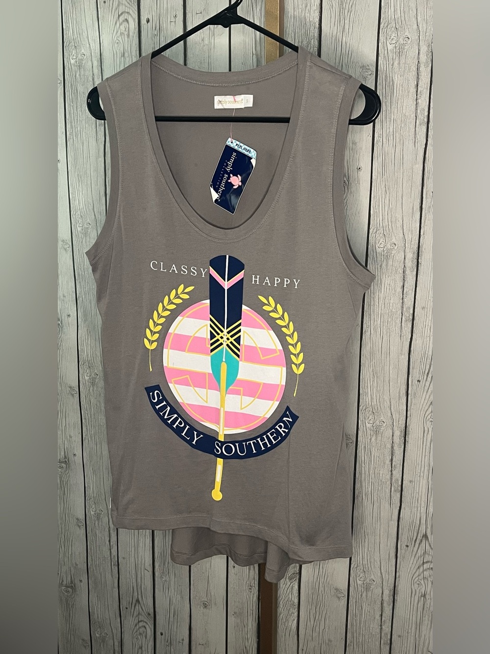 NWT Simply Southern Gray Boat Oar High Low Tank Top Size S 100% cotton